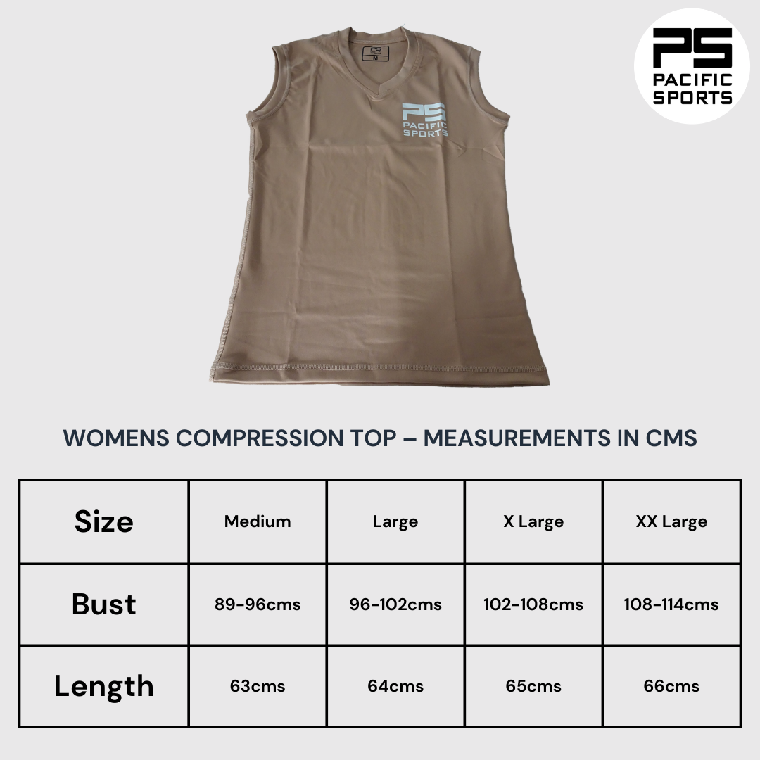 Womens compression tank top and measurement chart